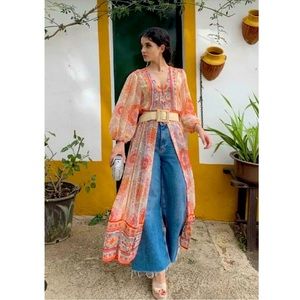 Zara Printed Maxi Kaftan With Lace Trim Bloggers Fav Size Medium